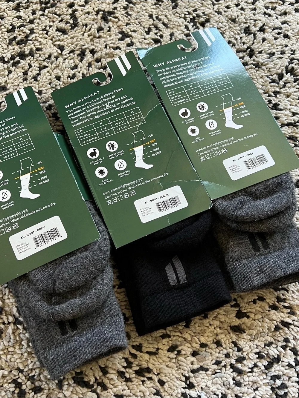 Hollow Alpaca Socks Boot Lot of 3 Pair Grey Black Size XL